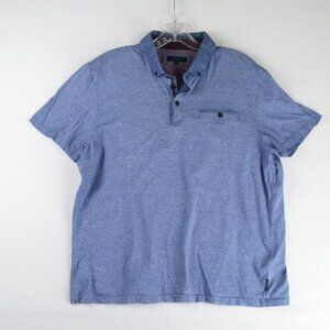 Ted Baker Cotton Contrast Collar Polo Heather Blue Size XXL Mini Stripe